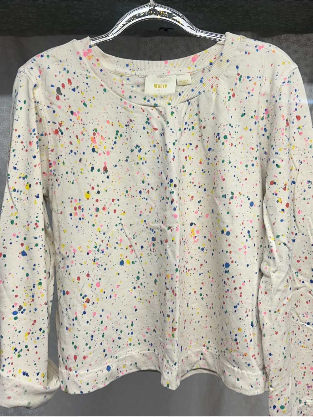 Maeve White Splatter Paint Long-Sleeve Top